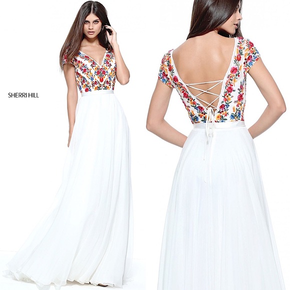 Sherri Hill 51112 Prom Dress Lace Up Back Embroidered - Picture 1 of 14